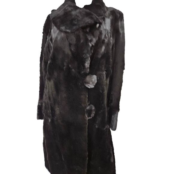Vintage Black Beaver Fur Long Coat Charles J. Goldstein Small - Picture 4 of 13